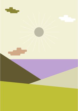 Modern soyut estetik set geometrik denge şekilleri, merdivenler ve bitkiler. Boho tarzında bir duvar dekoru. Kapak, duvar kağıdı, kart, sosyal medya, iç dekorasyon için yüzyılın ortalarında vektör baskısı