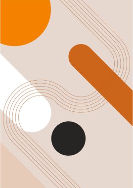 Modern soyut estetik set geometrik denge şekilleri, merdivenler ve bitkiler. Boho tarzında bir duvar dekoru. Kapak, duvar kağıdı, kart, sosyal medya, iç dekorasyon için yüzyılın ortalarında vektör baskısı