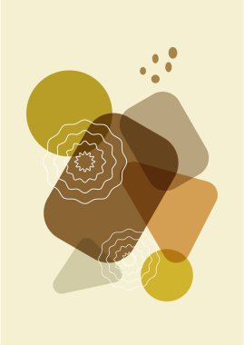 Modern soyut estetik set geometrik denge şekilleri, merdivenler ve bitkiler. Boho tarzında bir duvar dekoru. Kapak, duvar kağıdı, kart, sosyal medya, iç dekorasyon için yüzyılın ortalarında vektör baskısı