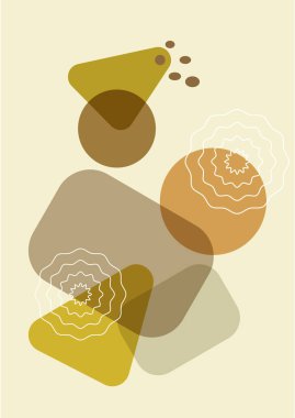 Modern soyut estetik set geometrik denge şekilleri, merdivenler ve bitkiler. Boho tarzında bir duvar dekoru. Kapak, duvar kağıdı, kart, sosyal medya, iç dekorasyon için yüzyılın ortalarında vektör baskısı