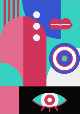 Abstract pop art collage surrealism face design vector illustration. Designed for NFT, token, wallpaper, poster, crypto, punk, aesthetic poster. NFT token in crypto artwork for blockchain digital art