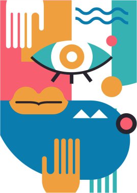 Abstract pop art collage surrealism face design vector illustration. Designed for NFT, token, wallpaper, poster, crypto, punk, aesthetic poster. NFT token in crypto artwork for blockchain digital art