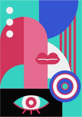 Abstract pop art collage surrealism face design vector illustration. Designed for NFT, token, wallpaper, poster, crypto, punk, aesthetic poster. NFT token in crypto artwork for blockchain digital art