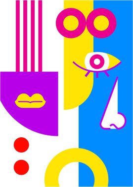 Abstract pop art collage surrealism face design vector illustration. Designed for NFT, token, wallpaper, poster, crypto, punk, aesthetic poster. NFT token in crypto artwork for blockchain digital art