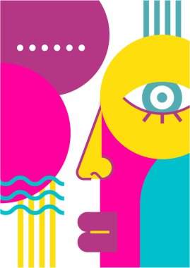 Abstract pop art collage surrealism face design vector illustration. Designed for NFT, token, wallpaper, poster, crypto, punk, aesthetic poster. NFT token in crypto artwork for blockchain digital art