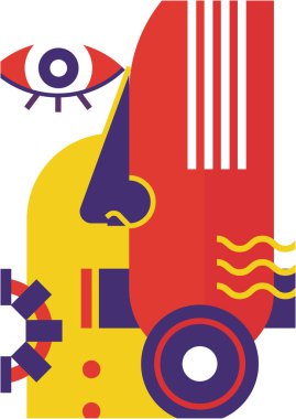 Abstract pop art collage surrealism face design vector illustration. Designed for NFT, token, wallpaper, poster, crypto, punk, aesthetic poster. NFT token in crypto artwork for blockchain digital art