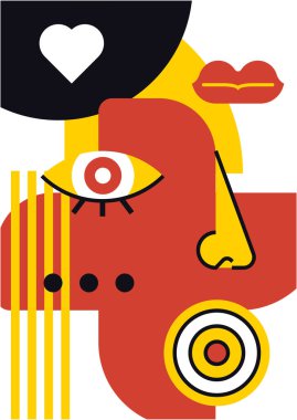 Abstract pop art collage surrealism face design vector illustration. Designed for NFT, token, wallpaper, poster, crypto, punk, aesthetic poster. NFT token in crypto artwork for blockchain digital art