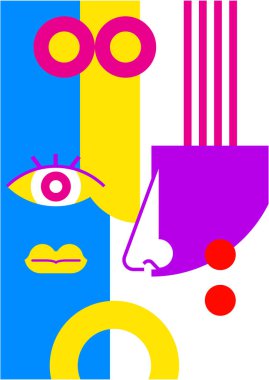 Abstract pop art collage surrealism face design vector illustration. Designed for NFT, token, wallpaper, poster, crypto, punk, aesthetic poster. NFT token in crypto artwork for blockchain digital art