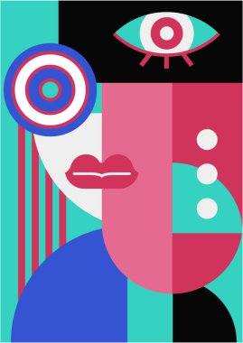 Abstract pop art collage surrealism face design vector illustration. Designed for NFT, token, wallpaper, poster, crypto, punk, aesthetic poster. NFT token in crypto artwork for blockchain digital art