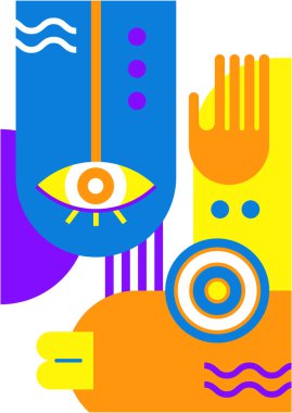 Abstract pop art collage surrealism face design vector illustration. Designed for NFT, token, wallpaper, poster, crypto, punk, aesthetic poster. NFT token in crypto artwork for blockchain digital art