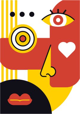 Abstract pop art collage surrealism face design vector illustration. Designed for NFT, token, wallpaper, poster, crypto, punk, aesthetic poster. NFT token in crypto artwork for blockchain digital art