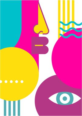 Abstract pop art collage surrealism face design vector illustration. Designed for NFT, token, wallpaper, poster, crypto, punk, aesthetic poster. NFT token in crypto artwork for blockchain digital art