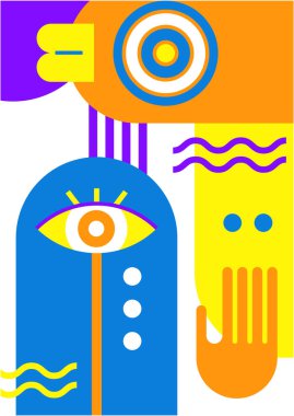 Abstract pop art collage surrealism face design vector illustration. Designed for NFT, token, wallpaper, poster, crypto, punk, aesthetic poster. NFT token in crypto artwork for blockchain digital art