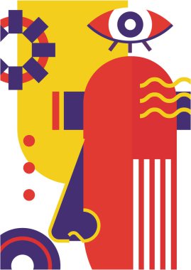 Abstract pop art collage surrealism face design vector illustration. Designed for NFT, token, wallpaper, poster, crypto, punk, aesthetic poster. NFT token in crypto artwork for blockchain digital art