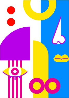Abstract pop art collage surrealism face design vector illustration. Designed for NFT, token, wallpaper, poster, crypto, punk, aesthetic poster. NFT token in crypto artwork for blockchain digital art