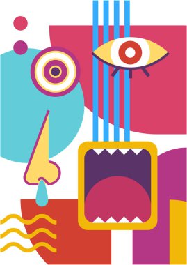 Abstract pop art collage surrealism face design vector illustration. Designed for NFT, token, wallpaper, poster, crypto, punk, aesthetic poster. NFT token in crypto artwork for blockchain digital art