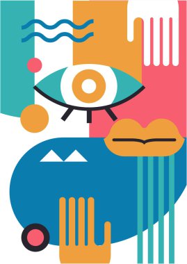 Abstract pop art collage surrealism face design vector illustration. Designed for NFT, token, wallpaper, poster, crypto, punk, aesthetic poster. NFT token in crypto artwork for blockchain digital art