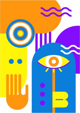 Abstract pop art collage surrealism face design vector illustration. Designed for NFT, token, wallpaper, poster, crypto, punk, aesthetic poster. NFT token in crypto artwork for blockchain digital art
