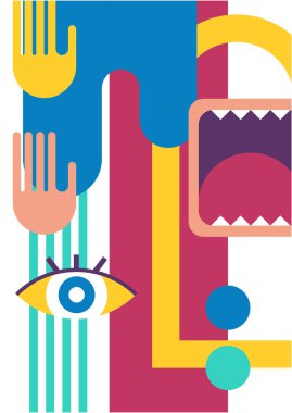 Abstract pop art collage surrealism face design vector illustration. Designed for NFT, token, wallpaper, poster, crypto, punk, aesthetic poster. NFT token in crypto artwork for blockchain digital art