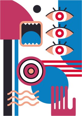 Abstract pop art collage surrealism face design vector illustration. Designed for NFT, token, wallpaper, poster, crypto, punk, aesthetic poster. NFT token in crypto artwork for blockchain digital art