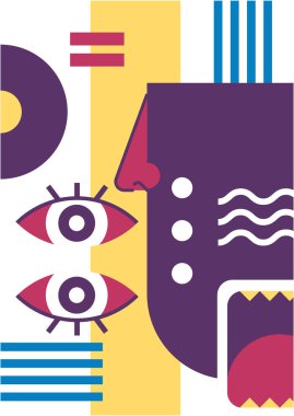 Abstract pop art collage surrealism face design vector illustration. Designed for NFT, token, wallpaper, poster, crypto, punk, aesthetic poster. NFT token in crypto artwork for blockchain digital art