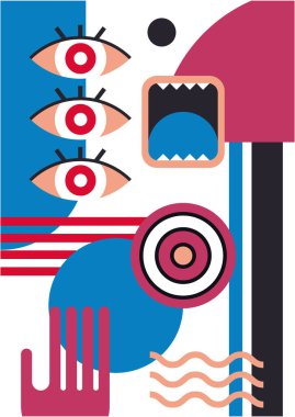 Abstract pop art collage surrealism face design vector illustration. Designed for NFT, token, wallpaper, poster, crypto, punk, aesthetic poster. NFT token in crypto artwork for blockchain digital art