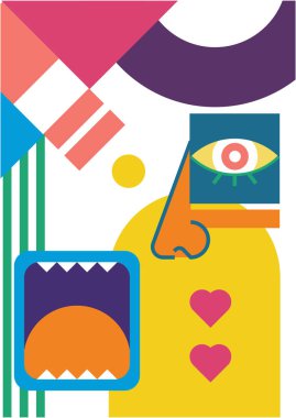 Abstract pop art collage surrealism face design vector illustration. Designed for NFT, token, wallpaper, poster, crypto, punk, aesthetic poster. NFT token in crypto artwork for blockchain digital art