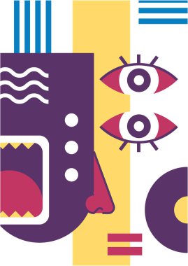 Abstract pop art collage surrealism face design vector illustration. Designed for NFT, token, wallpaper, poster, crypto, punk, aesthetic poster. NFT token in crypto artwork for blockchain digital art