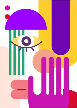 Abstract pop art collage surrealism face design vector illustration. Designed for NFT, token, wallpaper, poster, crypto, punk, aesthetic poster. NFT token in crypto artwork for blockchain digital art
