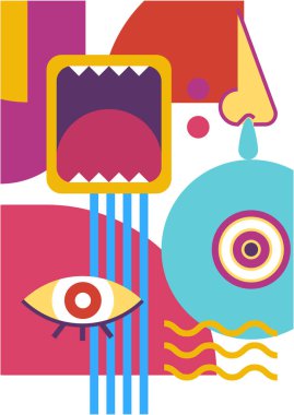 Abstract pop art collage surrealism face design vector illustration. Designed for NFT, token, wallpaper, poster, crypto, punk, aesthetic poster. NFT token in crypto artwork for blockchain digital art