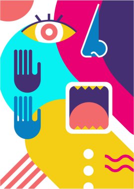 Abstract pop art collage surrealism face design vector illustration. Designed for NFT, token, wallpaper, poster, crypto, punk, aesthetic poster. NFT token in crypto artwork for blockchain digital art