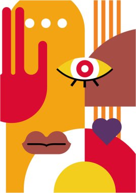 Abstract pop art collage surrealism face design vector illustration. Designed for NFT, token, wallpaper, poster, crypto, punk, aesthetic poster. NFT token in crypto artwork for blockchain digital art