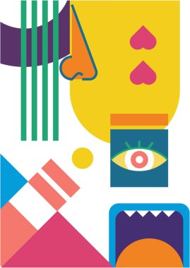 Abstract pop art collage surrealism face design vector illustration. Designed for NFT, token, wallpaper, poster, crypto, punk, aesthetic poster. NFT token in crypto artwork for blockchain digital art