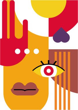 Abstract pop art collage surrealism face design vector illustration. Designed for NFT, token, wallpaper, poster, crypto, punk, aesthetic poster. NFT token in crypto artwork for blockchain digital art