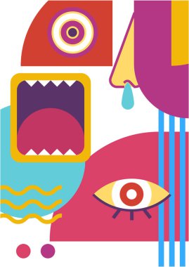 Abstract pop art collage surrealism face design vector illustration. Designed for NFT, token, wallpaper, poster, crypto, punk, aesthetic poster. NFT token in crypto artwork for blockchain digital art