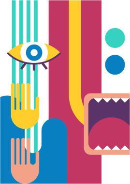 Abstract pop art collage surrealism face design vector illustration. Designed for NFT, token, wallpaper, poster, crypto, punk, aesthetic poster. NFT token in crypto artwork for blockchain digital art