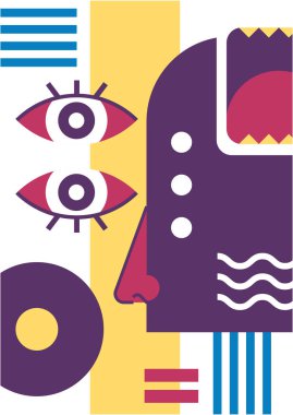 Abstract pop art collage surrealism face design vector illustration. Designed for NFT, token, wallpaper, poster, crypto, punk, aesthetic poster. NFT token in crypto artwork for blockchain digital art