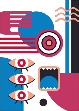 Abstract pop art collage surrealism face design vector illustration. Designed for NFT, token, wallpaper, poster, crypto, punk, aesthetic poster. NFT token in crypto artwork for blockchain digital art