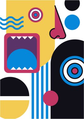 Abstract pop art collage surrealism face design vector illustration. Designed for NFT, token, wallpaper, poster, crypto, punk, aesthetic poster. NFT token in crypto artwork for blockchain digital art