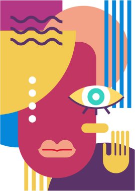 Abstract pop art collage surrealism face design vector illustration. Designed for NFT, token, wallpaper, poster, crypto, punk, aesthetic poster. NFT token in crypto artwork for blockchain digital art
