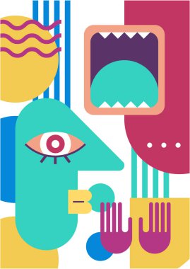Abstract pop art collage surrealism face design vector illustration. Designed for NFT, token, wallpaper, poster, crypto, punk, aesthetic poster. NFT token in crypto artwork for blockchain digital art