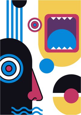 Abstract pop art collage surrealism face design vector illustration. Designed for NFT, token, wallpaper, poster, crypto, punk, aesthetic poster. NFT token in crypto artwork for blockchain digital art