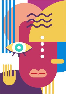 Abstract pop art collage surrealism face design vector illustration. Designed for NFT, token, wallpaper, poster, crypto, punk, aesthetic poster. NFT token in crypto artwork for blockchain digital art