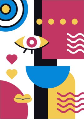 Abstract pop art collage surrealism face design vector illustration. Designed for NFT, token, wallpaper, poster, crypto, punk, aesthetic poster. NFT token in crypto artwork for blockchain digital art