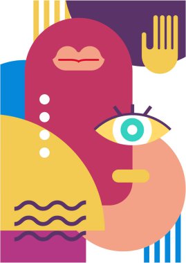 Abstract pop art collage surrealism face design vector illustration. Designed for NFT, token, wallpaper, poster, crypto, punk, aesthetic poster. NFT token in crypto artwork for blockchain digital art