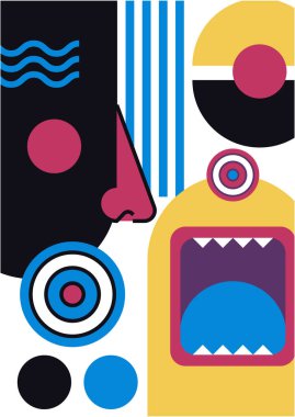 Abstract pop art collage surrealism face design vector illustration. Designed for NFT, token, wallpaper, poster, crypto, punk, aesthetic poster. NFT token in crypto artwork for blockchain digital art