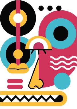 Abstract pop art collage surrealism face design vector illustration. Designed for NFT, token, wallpaper, poster, crypto, punk, aesthetic poster. NFT token in crypto artwork for blockchain digital art