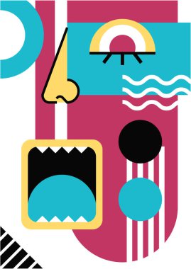 Abstract pop art collage surrealism face design vector illustration. Designed for NFT, token, wallpaper, poster, crypto, punk, aesthetic poster. NFT token in crypto artwork for blockchain digital art