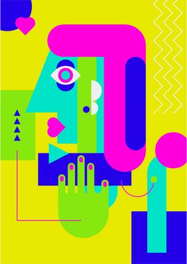 Abstract pop art collage surrealism face design vector illustration. Designed for NFT, token, wallpaper, poster, crypto, punk, aesthetic poster. NFT token in crypto artwork for blockchain digital art