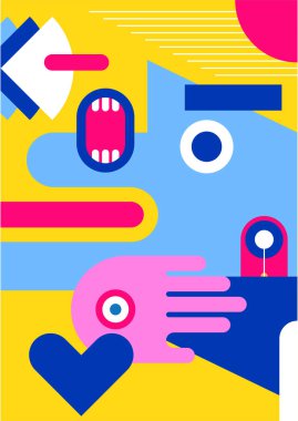 Abstract pop art collage surrealism face design vector illustration. Designed for NFT, token, wallpaper, poster, crypto, punk, aesthetic poster. NFT token in crypto artwork for blockchain digital art